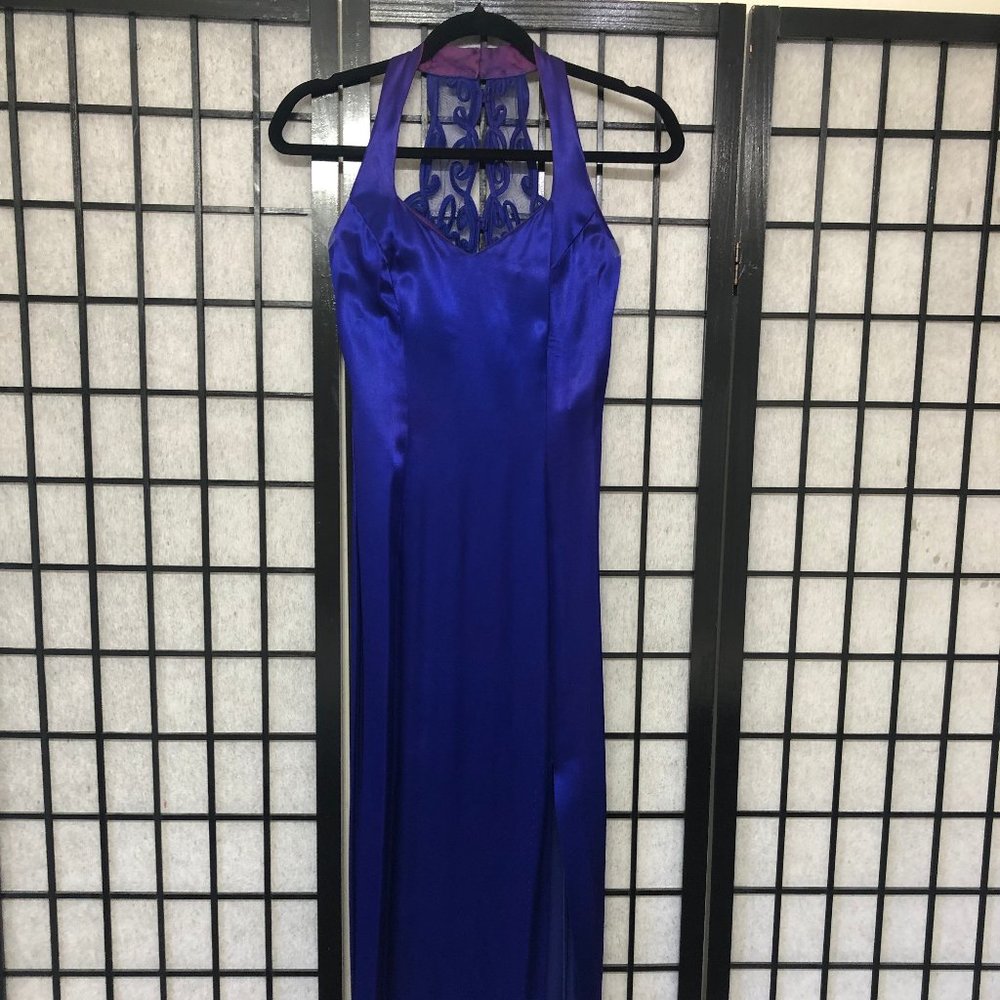 Vintage Jessica McClintock Gunne Sax 3/4 XS Purple Dress Sexy Prom Slit 90s B1